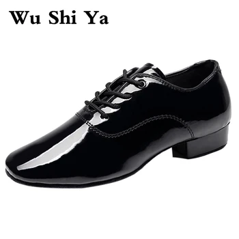 Мужская обувь для латиноамериканских танцев, современные танцевальные туфли большого размера на каблуке 2,5 см для мальчиков, детские мужские черные танцевальные туфли на мягкой подошве