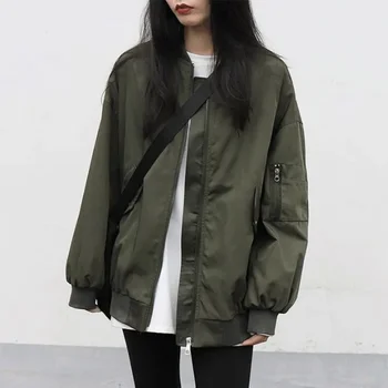 Женская винтажная куртка-бомбер Deeptown 90-х, эстетичная корейская уличная одежда, модный тренд, большие размеры, зеленые бейсбольные куртки на молнии, Свободные