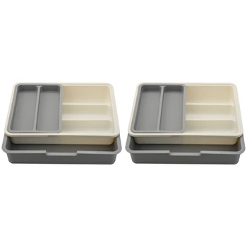 2 Ящика для столовых приборов, Расширяемый Регулируемый Ящик для посуды, Органайзер для кухонной утвари, Многоцелевое хранение На кухне