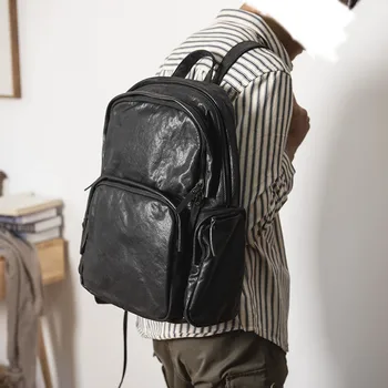 Модный роскошный мужской женский рюкзак большой емкости из натуральной кожи, повседневный простой рюкзак для путешествий на открытом воздухе, черная компьютерная сумка для книг