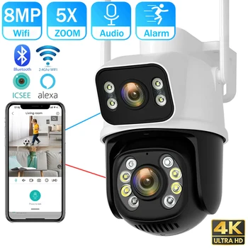 8MP 4K Двухобъективная Wifi PTZ-Камера Умный Дом Ночного Видения с Двойным Экраном На Открытом Воздухе 6MP Защита безопасности CCTV IP-камера ICSEE APP