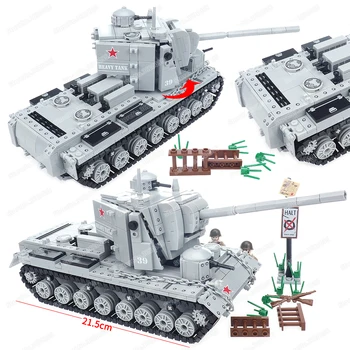 Сверхтяжелый Советский Союз КВ-5, Двухпушечный танк, Военный Строительный блок, Фигурки Второй Мировой войны, Модель оружия, Детский Рождественский подарок, игрушки для мальчиков