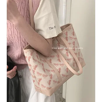 Корейская версия большой сумки с принтом кролика, женская новая модная сумка-тоут, универсальная сумка через плечо большой емкости, сумка для пригородных поездок