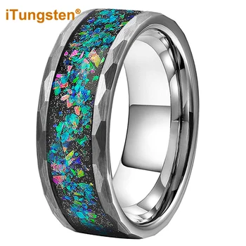 Вольфрамовое кольцо с молотком, 8 мм, многофасетное, Мужское, женское, Вольфрамовое обручальное кольцо с опаловой инкрустацией серии Galaxy, Комфортная посадка