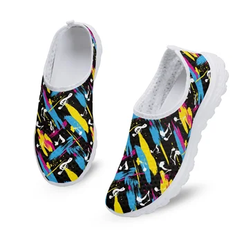 Yikeluo/ 2023, Летние женские туфли на плоской подошве без застежки, Разноцветные музыкальные ноты, Дизайнерские Сетчатые Кроссовки для Дам, Повседневные Лоферы