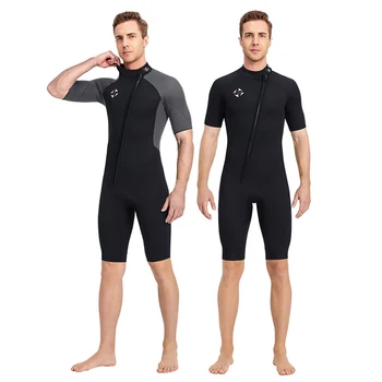 Мужской костюм для дайвинга с наклонной молнией спереди, 3 мм, из неопрена, цельный, с коротким рукавом, утепленный солнцезащитным кремом, теплый костюм для серфинга и подводного плавания