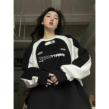 Y2k Винтажная женская толстовка, Модный пуловер с круглым вырезом и длинным рукавом, Топы в корейском стиле с буквенным принтом, уличная одежда в стиле хиппи, толстовка с капюшоном