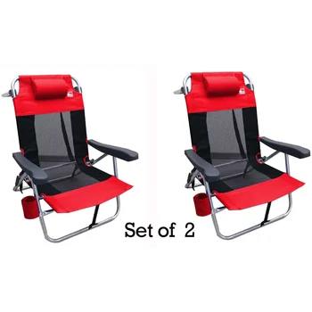 Многопозиционный Плоский Складной Сетчатый Ультралегкий пляжный стул для зрителей на открытом воздухе (2 упаковки) - Красный