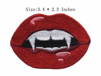 Нашивка с вышивкой красных губ и отвратительных зубов шириной 3,4 дюйма, значок на одежде/нашивки/железная нашивка