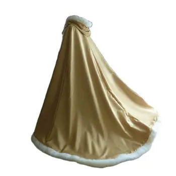 Длинный Атласный Свадебный Плащ с капюшоном с отделкой из искусственного Меха, Зимнее Свадебное платье, куртка-шаль