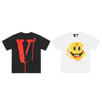 VLONE Мужская футболка из 100% Хлопка, Оригинальный бренд Уличной одежды, Женская Футболка, Летняя Футболка в стиле хип-хоп с коротким рукавом, Клоун, Смайлик, Террор