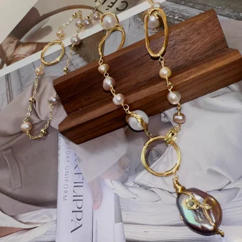 Настоящий натуральный барокко пресноводный жемчуг колье Ожерелье для женщин девушка подарок ювелирные изделия перлы ожерелье