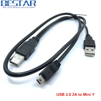 USB2.0 USB 2.0 double A Type 2A Штекер к Mini 5-контактный штекерный Y-кабель 0,7 м 70 см 2 фута Для 2,5 