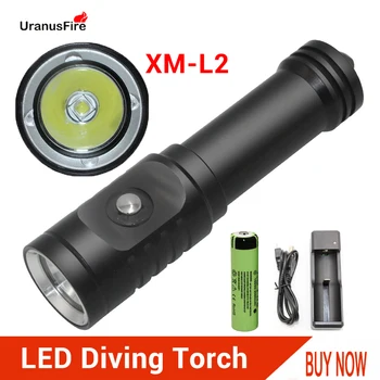 Мощный светодиодный фонарик для дайвинга XM L2 1000lms Водонепроницаемый подводный 50-метровый фонарь для дайвинга 18650 XML2 Тактический фонарь для дайвинга