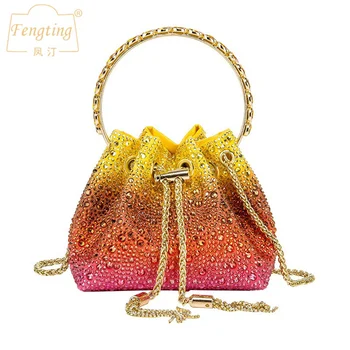 Красочный блестящий хрустальный вечерний клатч, женская роскошная маленькая сумка-ведро, женские вечерние кошельки и сумочки, Дизайнерская сумка через плечо B503