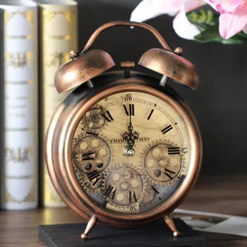 Европейские ретро механические настольные часы с зубчатой передачей, Украшение из старого металла, Большие креативные часы с маятником, винтажные часы