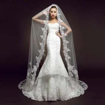 2016 новая свадебная фата длиной 3 метра с кружевным шлейфом, свадебное платье, вуаль, свадебные аксессуары