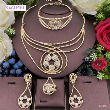 Наборы ювелирных изделий Золотого цвета в Дубае Для женщин, Модное позолоченное ожерелье, набор для свадебной вечеринки, Бесплатная доставка