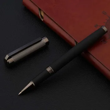 Высококачественная фирменная черная металлическая волна из углеродного волокна, пистолет, серая кожаная ручка-роллер, ручка для подписи, Канцелярские принадлежности