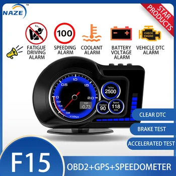NAZE F15 HUD OBD2 GPS Двойная Система Головного дисплея Спидометр с Пробегом Сигнализация Превышения скорости Автомобильные Электронные Аксессуары