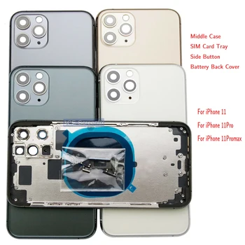 Задняя крышка в сборе для iPhone 11 Pro Max 11PRO, задняя крышка аккумулятора, средний чехол, лоток для SIM-карты, боковой ключ в сборе,