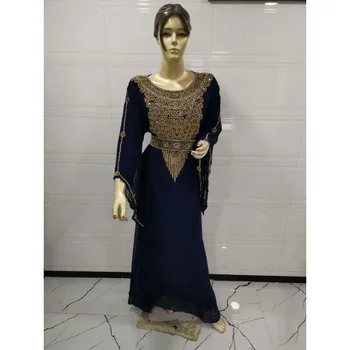 Дубайский марокканский кафтан Farasha Abaya Праздничная одежда Синее современное арабское платье Kurti для женщин