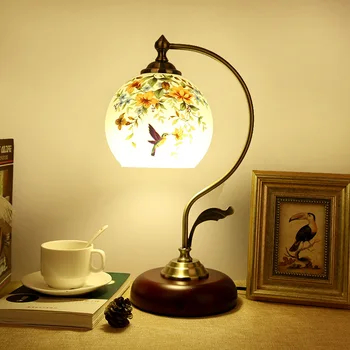 Ретро Китайская настольная лампа Из массива Дерева Европейский Стиль Гостиная Кабинет Спальня Прикроватная Лампа Романтическая Классическая лампа с Затемнением