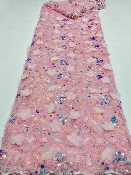 Роскошная Высококачественная африканская Кружевная ткань с 3D блестками, французская сетчатая кружевная ткань с вышивкой Для нигерийского свадебного платья