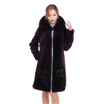 Куртка 4XL, женская куртка с воротником из искусственного лисьего меха, зимняя шуба с капюшоном, роскошная куртка для стрижки овец, Тонкая теплая верхняя одежда 709