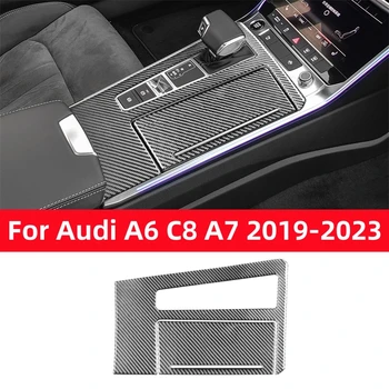 Для Audi A6 C8 A7 2019-2023 Аксессуары Крышка панели автоматического переключения передач, отделка из углеродного волокна, Наклейки для интерьера, Модификация украшения
