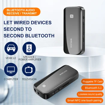Беспроводной Bluetooth 5.1 Приемник Передатчик Адаптер Dongle NFC TF Карта 3,5 мм Разъем Для Автомобильной Музыки Аудио Aux Стерео Hi FI Наушники