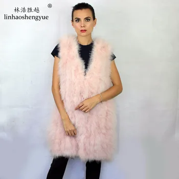 Linhaoshengyue Модный женский жилет из страусиного меха Длиной 80 см