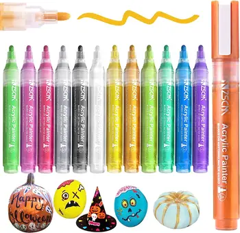 Ручки для рисования, акриловые маркеры, 12 цветов, маркеры для рисования тыквой на Хэллоуин, металлический художественный маркер, открытка для детей и взрослых
