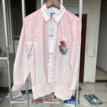 Весенне-летняя Новая мужская рубашка Casablanca, Высококачественная Розовая женская рубашка с принтом, Мужские И Женские Свободные рубашки Casablanca с длинным рукавом, реальное фото