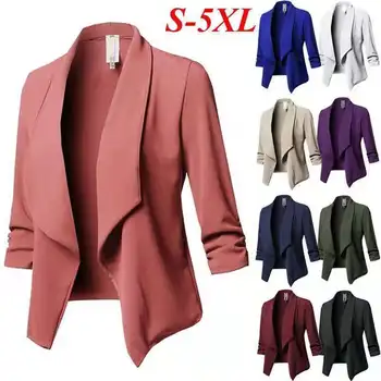 Модные Приталенные Блейзеры 2023, Женский Плиссированный Однотонный Блейзер с длинным рукавом, Женская куртка, Пальто