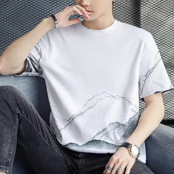 J1071 Мужская футболка с коротким рукавом, мужская хлопковая футболка с круглым вырезом и буквенной вышивкой, футболка с коротким рукавом.