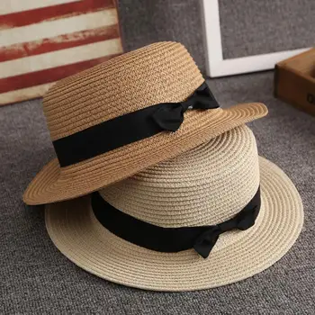 Декор бантом, Плоская соломенная шляпа с куполом, Складная Тонкая женская солнцезащитная шляпа-ведро с широкими полями, модные аксессуары