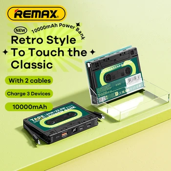 Remax Power Bank 10000 мАч QC22.5 Вт Супер Быстрая Зарядка Аккумулятора Цифровой Дисплей Ретро 20 Вт Для Ihpone HUAWEI Встроенный в 2 кабеля