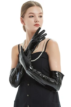 Классические вечерние перчатки Kimobaa Длиной 60 см (23,6 дюйма) из лакированной кожи Черного цвета