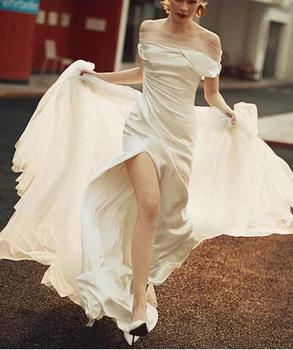 Свадебное платье Jusere элегантное шелковое атласное свадебное платье с открытыми плечами, свадебное платье с отдельным шлейфом