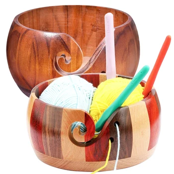 Деревянная миска для пряжи, миски для вязания пряжи с отверстиями, держатель для вязания крючком, миска для хранения пряжи ручной работы, принадлежности для вязания крючком своими руками
