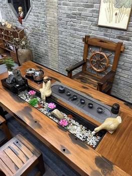 Индивидуальный Новый Чайный столик в китайском стиле с большой доской из старого корабельного Дерева, стол для Воды-Набор стульев Чайный Столик