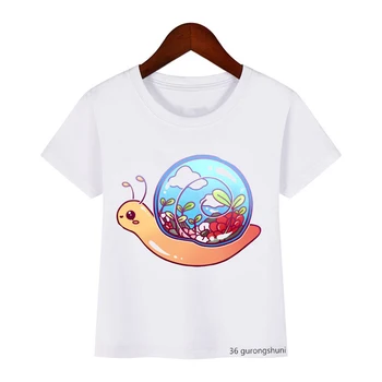 Kawaii, детская футболка с милой улиткой, футболка с мультяшным принтом для девочек, Летние повседневные топы Унисекс, модные футболки, детская одежда на заказ