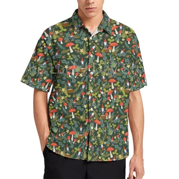 Мужская Винтажная Модная Гавайская рубашка с коротким рукавом в стиле Гриб, Негабаритный Повседневный Гладкий Узор, Harajuku, Социальная Одежда на заказ Y2k