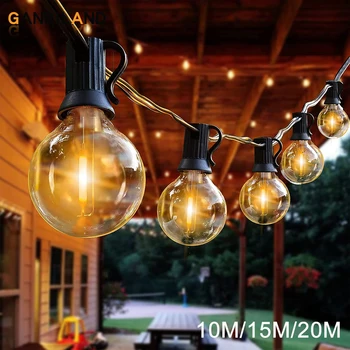 20M Globe Outdoor Patio String Lights Dimmable G40 LED Небьющиеся Пластиковые Лампы Подвесные Светильники Для Наружной Вечеринки Крыльцо Задний Двор
