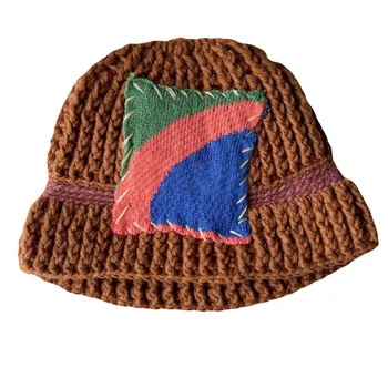 Жесткий головной убор, женская зимняя шапка-бини в стиле пэчворк, теплые толстые вязаные шапки, толстая милая вязаная шапка для холодной погоды