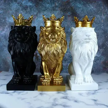 Статуя Льва, современная Статуя животного из смолы, Скульптура Льва в скандинавском стиле с Короной, Универсальные украшения для домашнего стола и гостиной