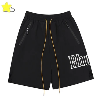 Черные шорты RHUDE Для мужчин И женщин, Высококачественный логотип с буквенным принтом, карман на молнии, повседневные бриджи Rhude