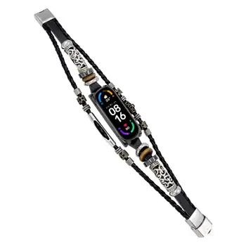 Модный Ретро-ремешок для Mi Band 5 6, кожаный ремешок для часов, сменный браслет с бисером для Mi Band 5 6, Плетеный ремешок из веревки в подарок