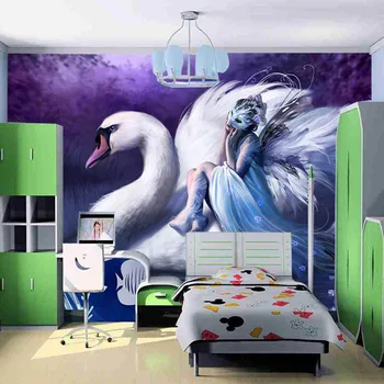 beibehang Настроить любой размер фрески papel de parede фотообои в рулоне Детский мультфильм Лебедь фрески 3d обои спальня